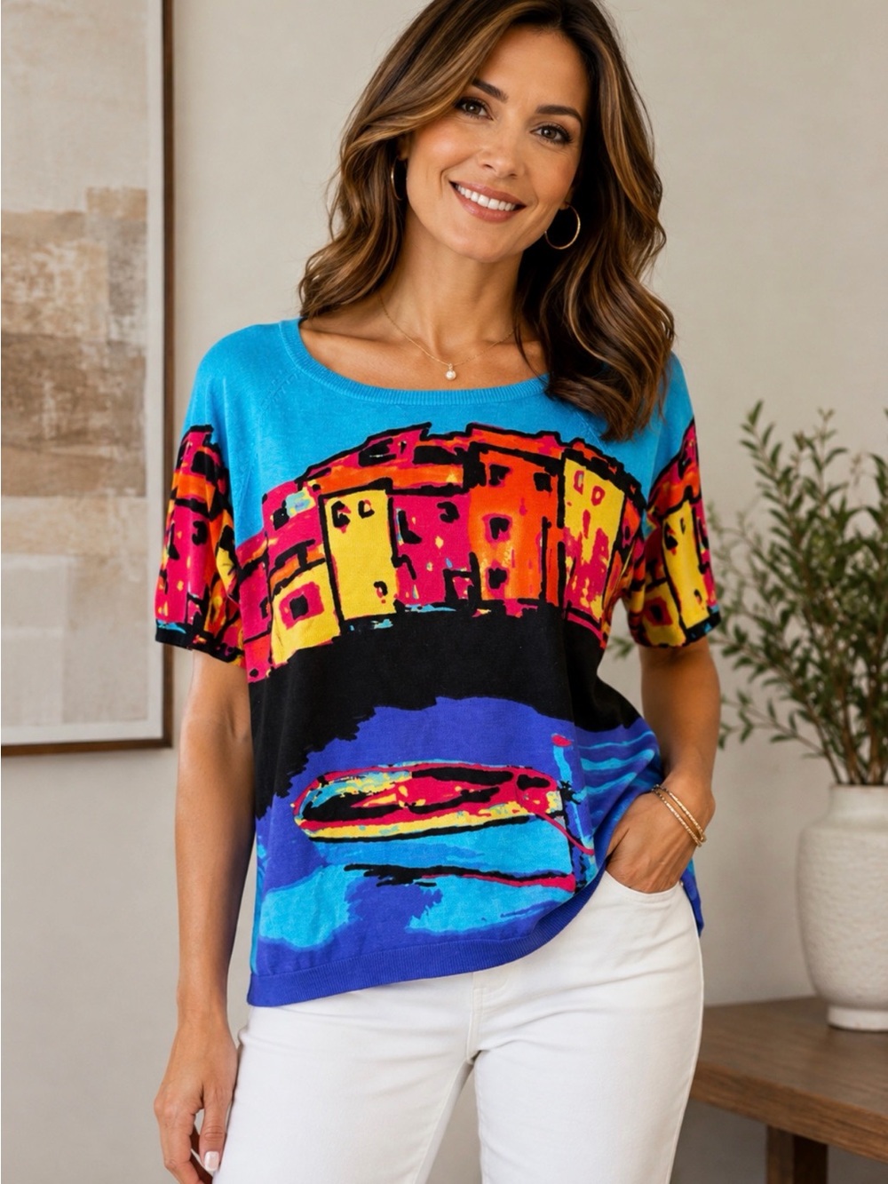 Women’s Bright Multicolor Graphic Knit Top